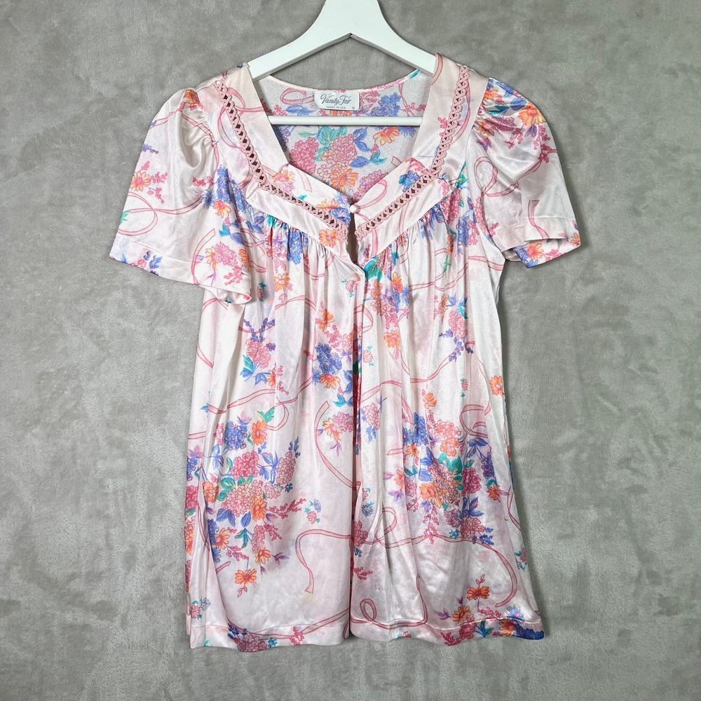 Vntg Vanity Fair Floral S Nightshirt Empire Waist Button Front Softgirl Feminine